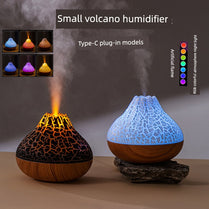 New Arrival Crack Heavy Fog Desktop Mute Colorful Flame Wood Grain Humidifier Cross-Border Small Volcano Humidifier